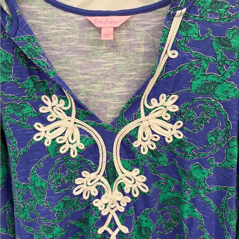 Lilly Pulitzer Noelle Hooded Coverup Tunic in Loopy Elephants Size Large - Picture 5 of 14